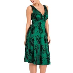 Voodoo Vixen Taffeta Velvet Brocade Deep V-neck Dress